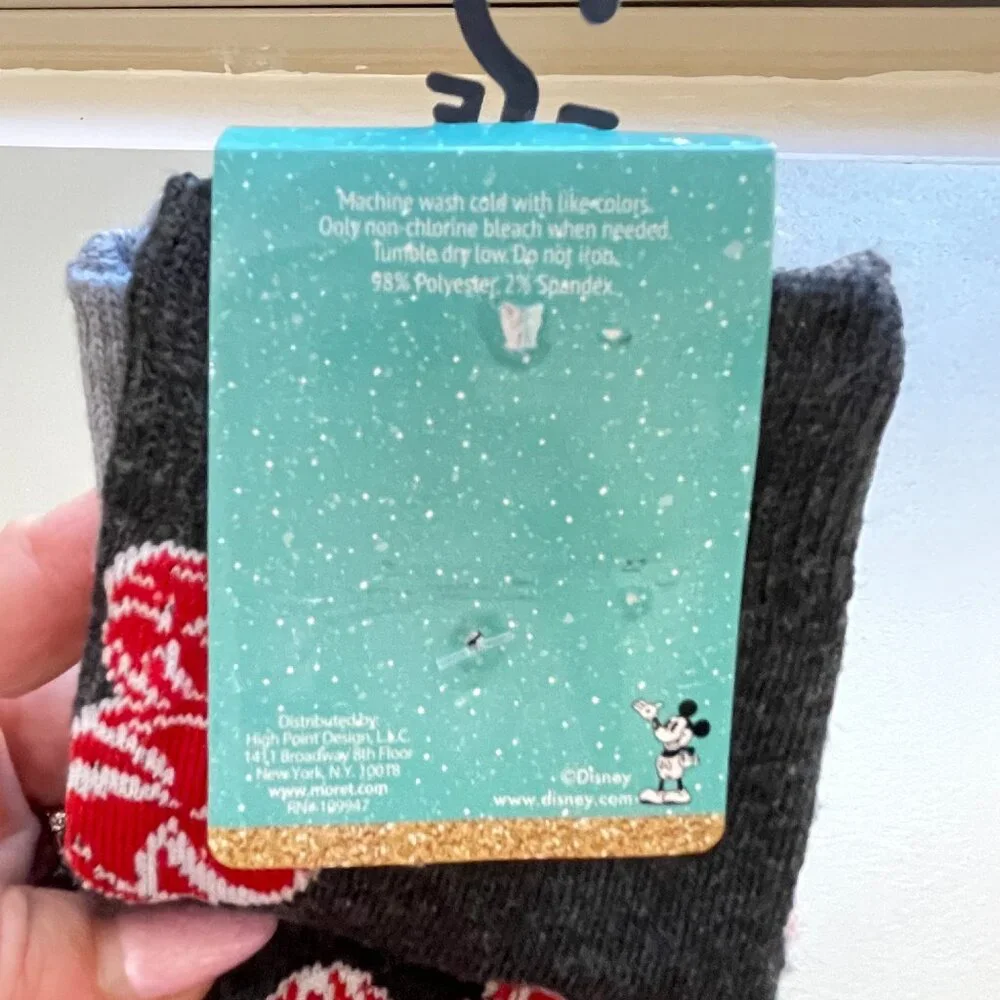 New Disney Christmas Socks Set of 2 Pair Mickey Mouse Holiday NWT